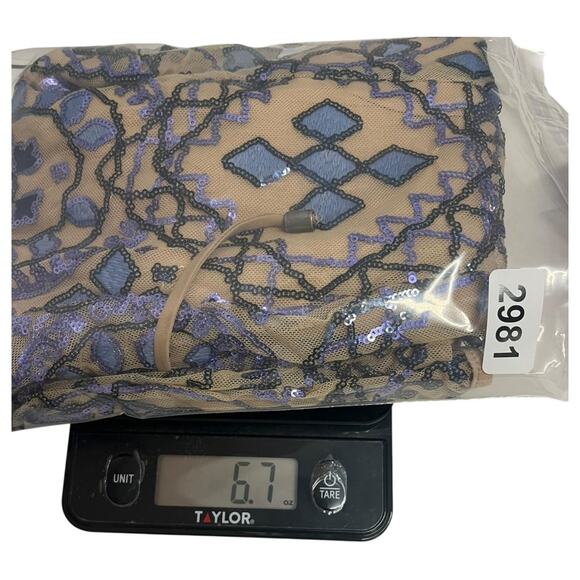 Free People Dress Womens 2 Blue Tan Sequin Mini Boho Festival Party Mesh HOCO - Picture 12 of 12